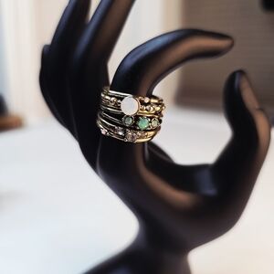 Elegant Gold and Green Stacked Rings